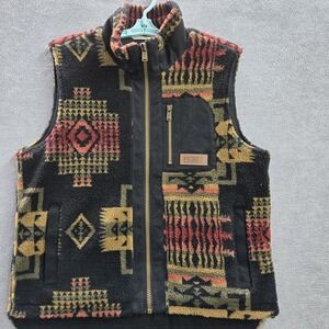 Pendleton Men Jacket L Black Vest Geometric Southwestern‎ Aztec Ridgeline Fleece